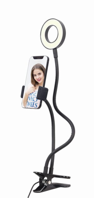 LED-selfiering met telefoonhouder