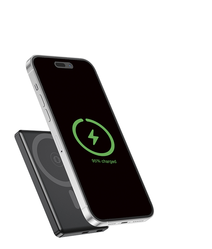 15 W magnetische draadloze powerbank met LCD display, 5000 mAh, zwart