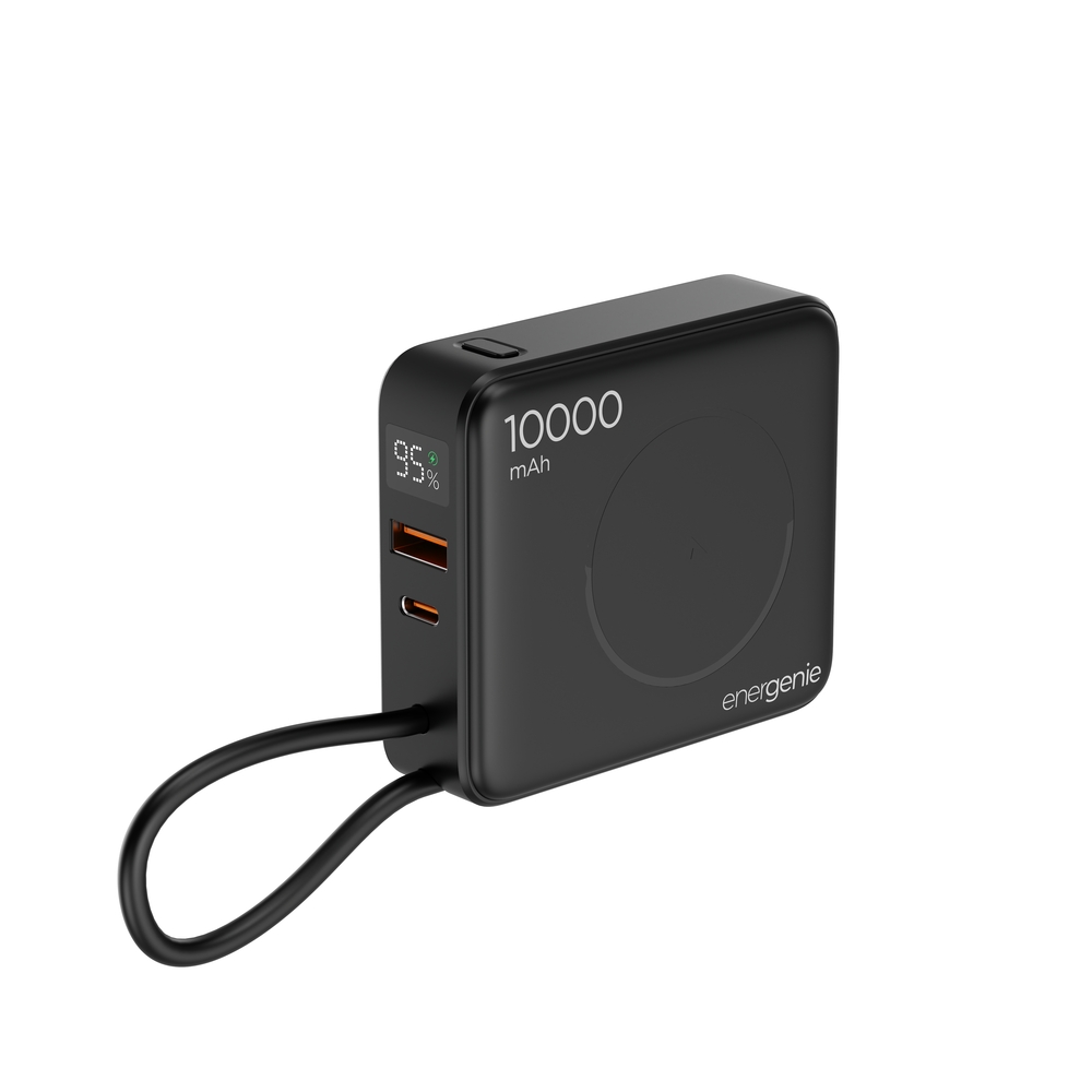 20 W Snelladende powerbank met draadloze laadfunctie, 10000 mAh, zwart