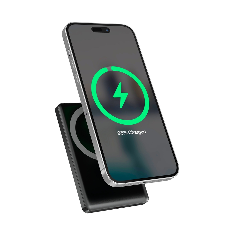 15 W magnetische draadloze powerbank met LCD, 10000 mAh, zwart